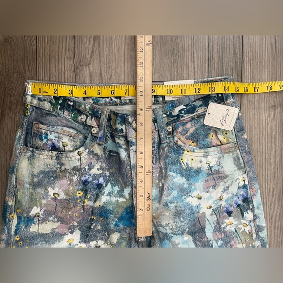Free People Tennessee Low Rise Illusion Jeans Floral Canvas Paint Splatter Sz 26 - Picture 8 of 10